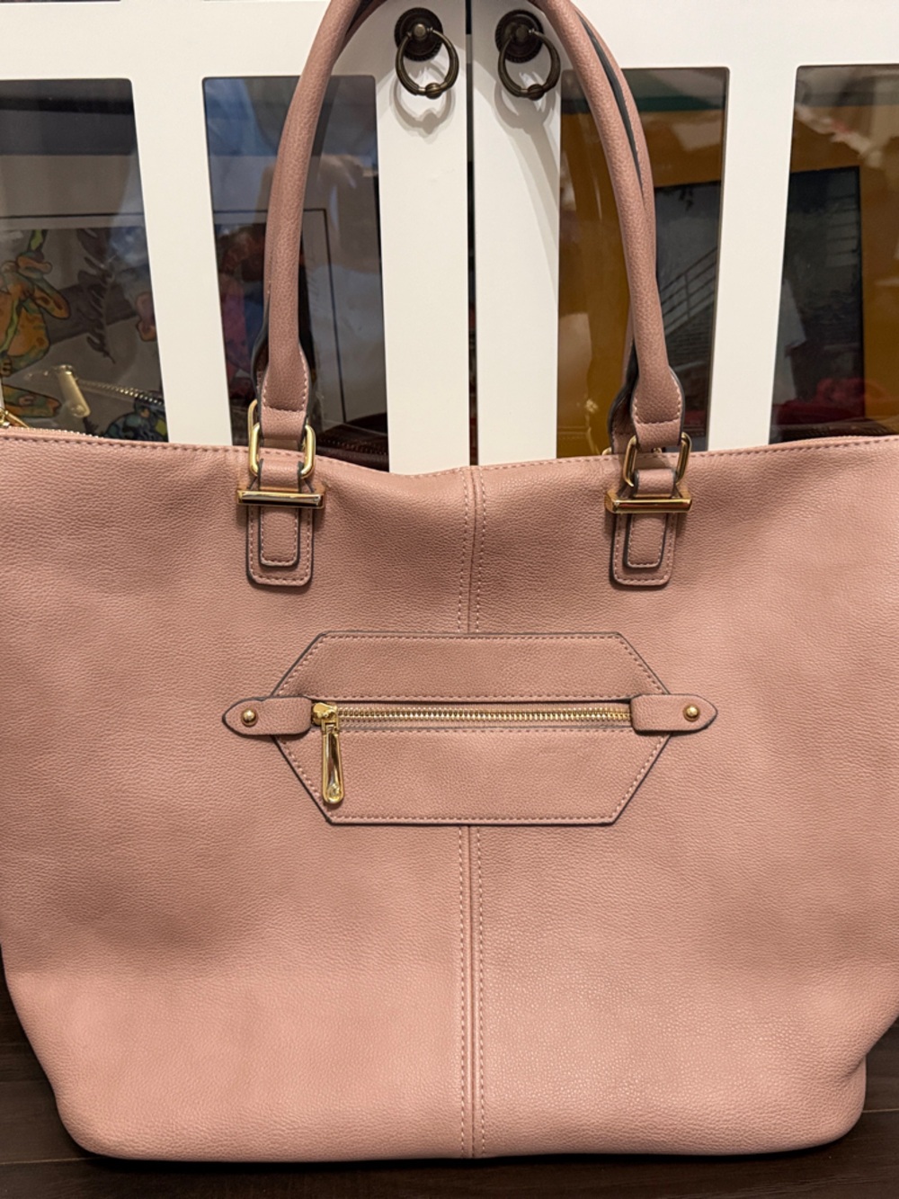 Women’s Pink Tote Bag with Front Zip Pocket